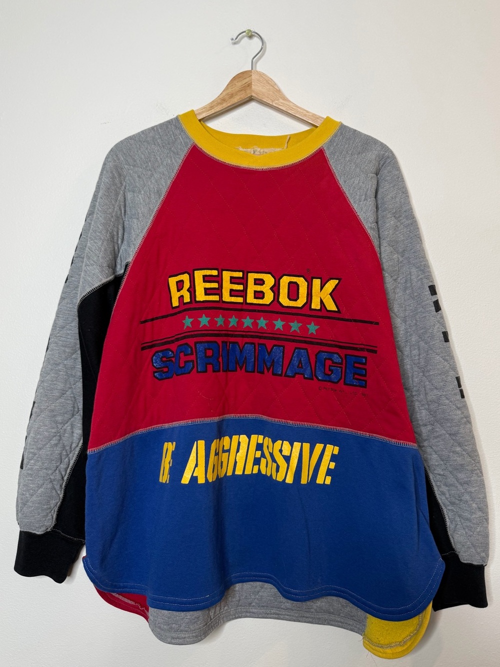 True Vintage 80s Reebok Quilted Scrimmage Colorblock Retro Sport Crewneck large